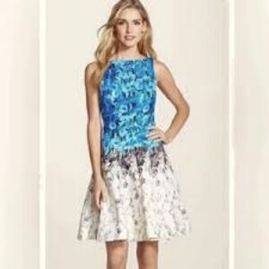 J Taylor Ombré Blue White Rose Pattern Fit & Flare Cocktail Party Dress Size 18*